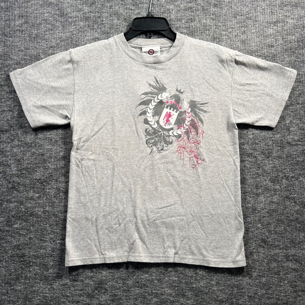 Mad Engine Mens Large Heather Gray Crest Eagle Graphic Tee Short Sleeve Shirt